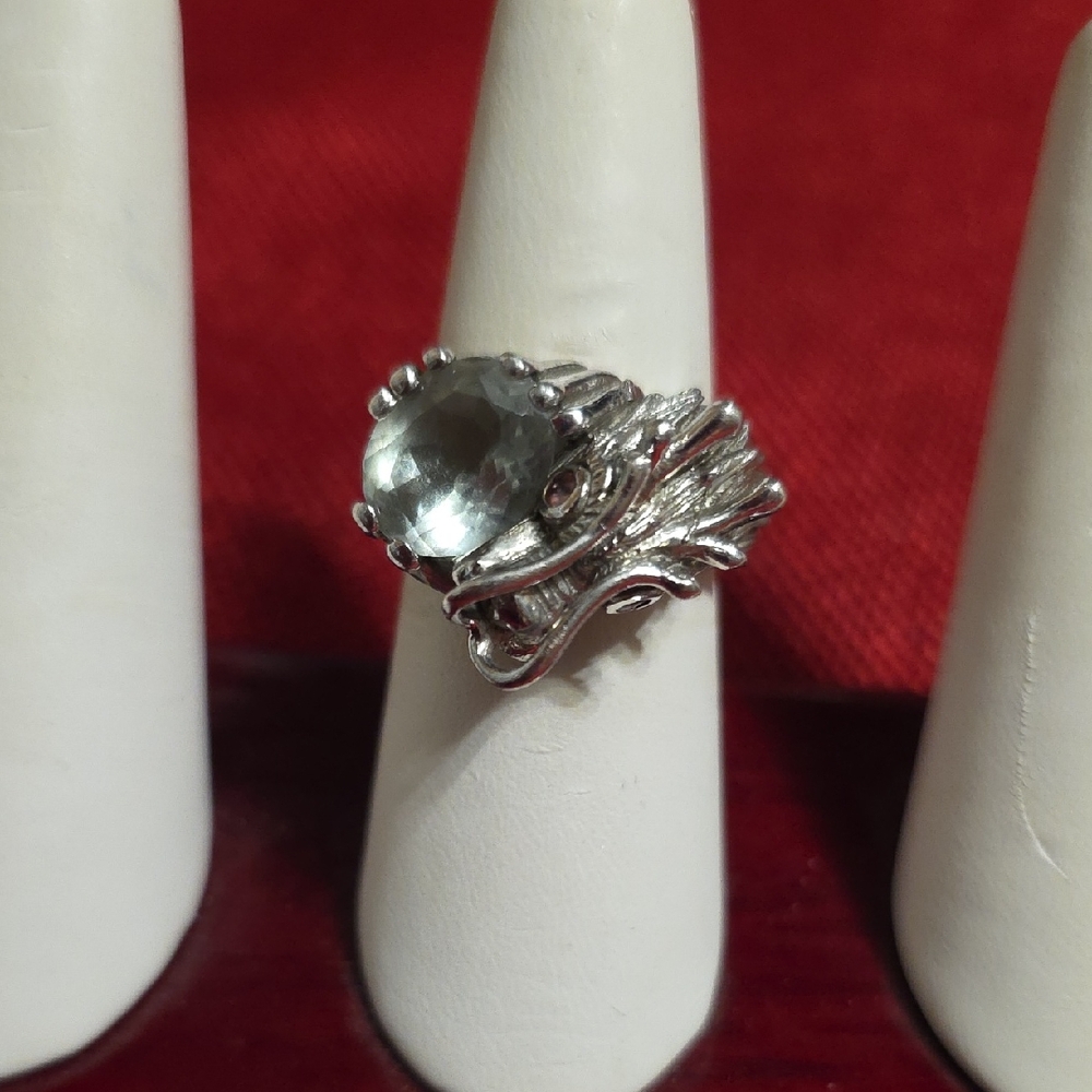 Vintage Dragon & Peridot Sterling Silver Ring Size 8